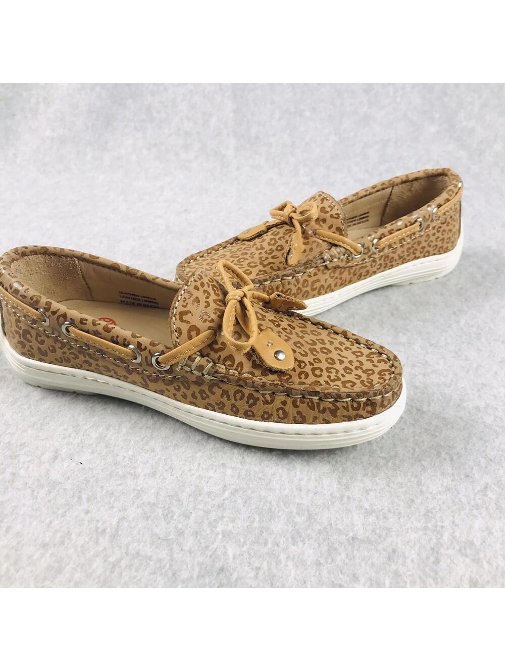 Leather Moccasin Slip On Loafer Cheetah Shoes Girls Size 10.5 Toddler